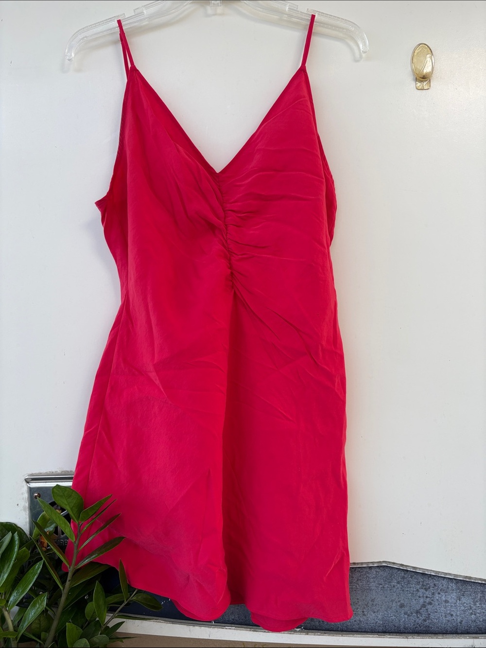 Zara Hot Pink Ruched V-Neck Cami Dress - Picture 3 of 9